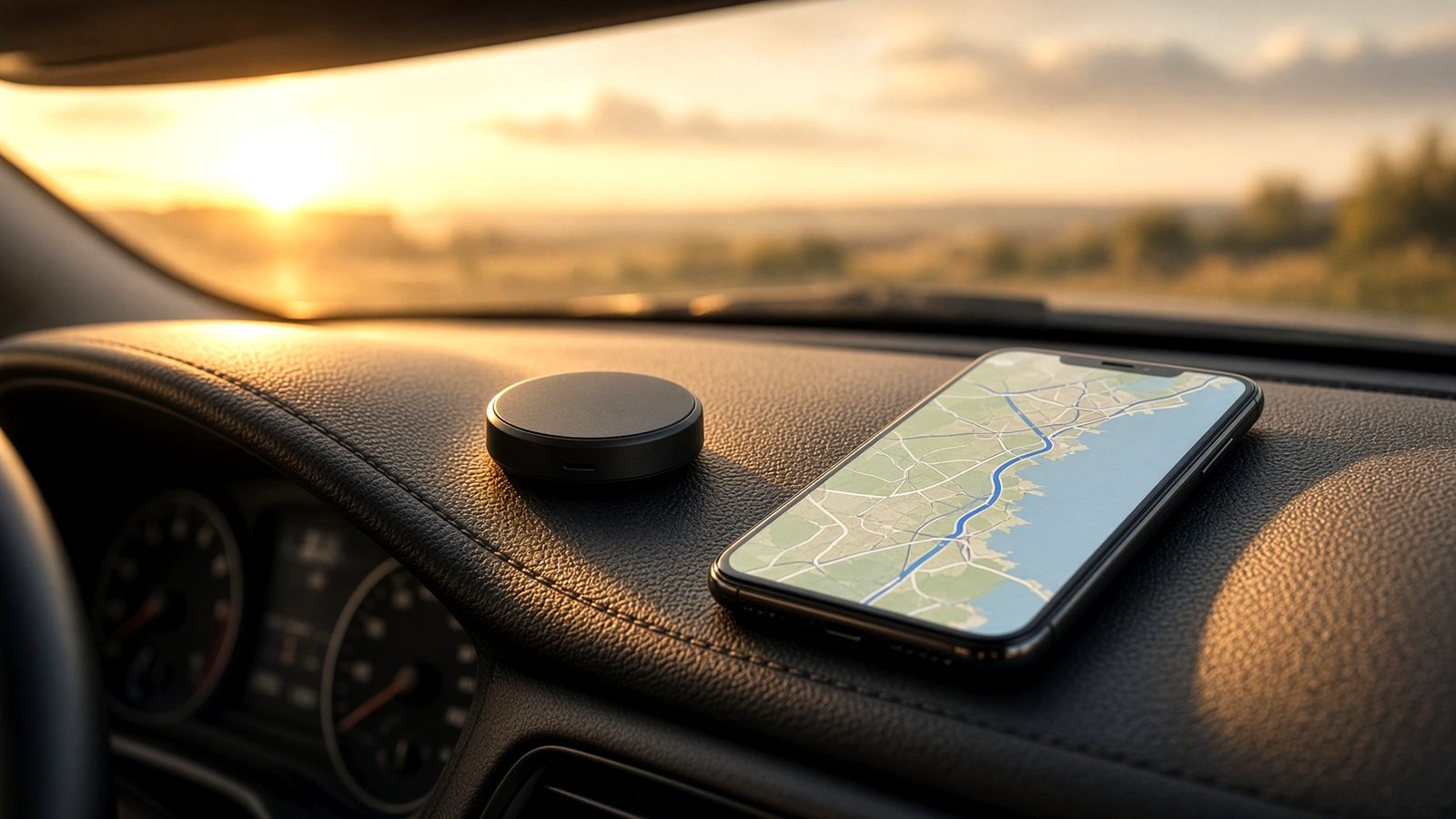 Traceur GPS 4G magnétique posé sur un véhicule avant convoyage