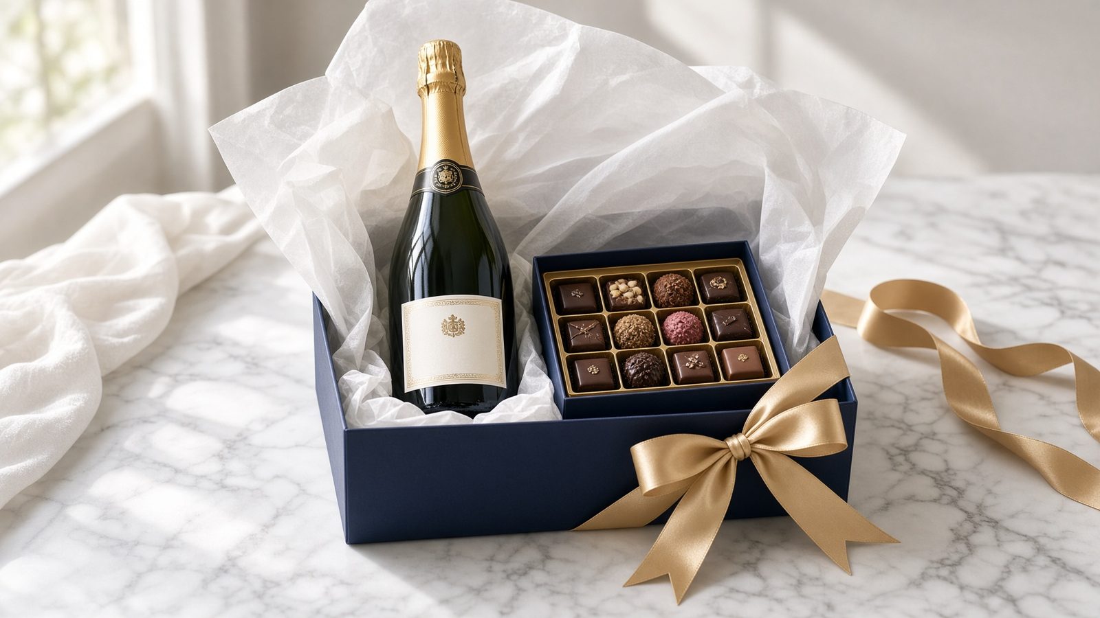 Coffret Prestige Champagne : champagne brut et ballotin de chocolats